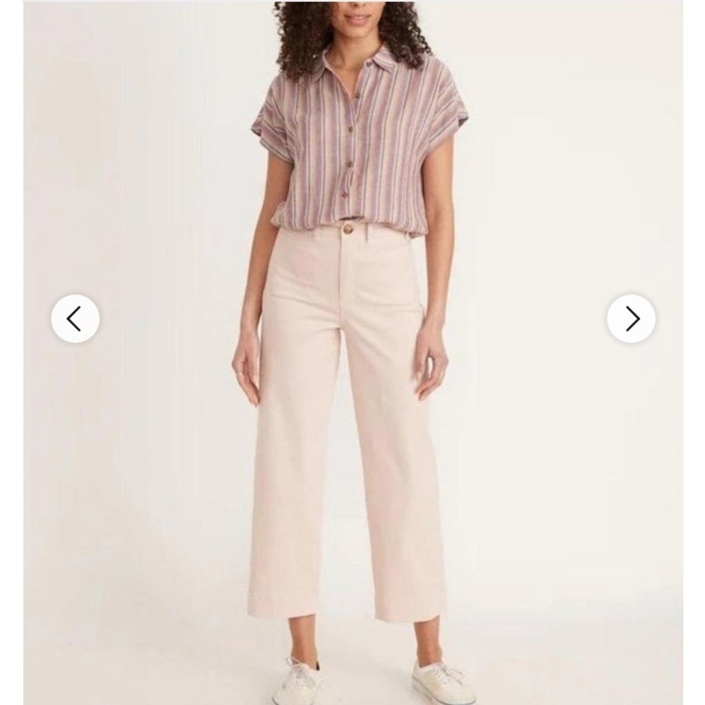 Marine Layer Bridget Wide Leg Crop Pants Blush Pink Size 8 High Rise Trousers